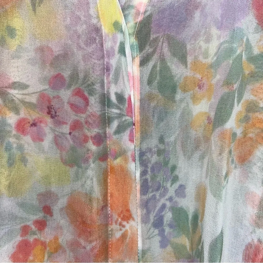Olivaceous Sheer Lush Blooms Chiffon Button Up Fairy Whimsy Coquette Regencycore - Picture 6 of 9